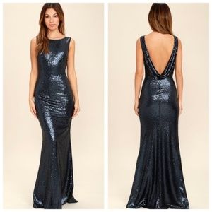 Lulu's Navy Blue Liquid Sequin Maxi Dress